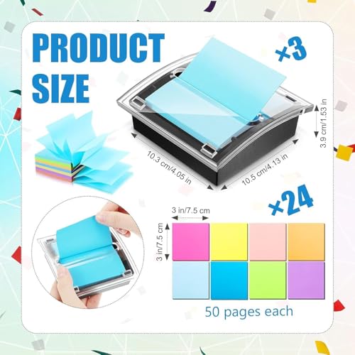 3 Pieces Transparent Note Holder with 24 Assorted Color Sticky Notes Ideal for Offices School and Home Use School Supplies Planner