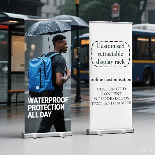 Custom Retractable Banner Stand – Personalized Roll Up Display with Carry Bag, Adjustable Height, Portable Stand for Trade Shows, Events, Business Promotions