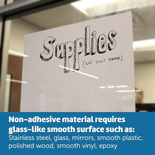 Flipside Products - Large 24" x 36" Dry Erase Reusable Sheet w/Black Marker and Eraser Cap, Repositionable Whiteboard Sticks to Glass, Metal, and Polished Smooth Wood, Peel and Stick, White