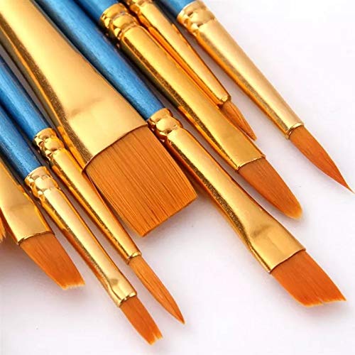 HBJWOV 10 Pieces Nylon Hair Art Paint Brush Set Art Painting Tool for Beginners Professionals Students(Blue)