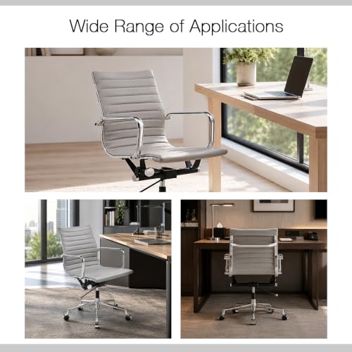 CAROCC Gray Office Chair, PU Leather Mid Back Adjustable Desk Chair