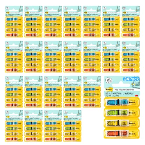 Post-it Sign and Date Flags, 4 Primary Colors, 24-Pack, Model 684-SD