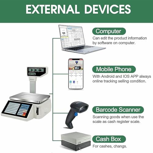 JHNKOJ Digital Barcode Printing Scale with Thermal Printer, Double-Sided Display, 63 Shortcut Keys for Efficient Weighing and Labeling in Retail and Warehousing,Machine+Scanner