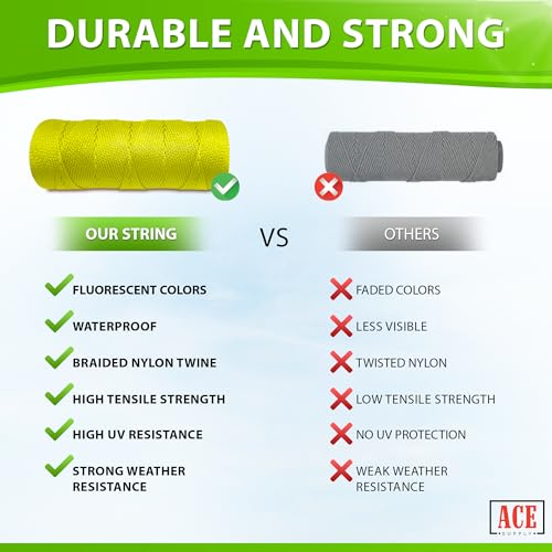 Yellow Mason Line String Line - #18 Braided Nylon String - 6,000 Ft Length - Nylon Twine for Gardening Or Masonry Tools - Perfect Construction String for A String Level, Twine String for Gardening