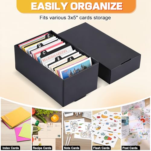 HIMOMO 12 Pack 3x5 Index Card Holder Box,Flash Card Storage Organizer with Lid, Holds Up to 12000 Cards, 3 x 5 Note Card Box for Recipe Cards, Study Flashcards, Office and Classroom Organization
