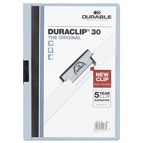 DURABLE Report Cover with DURACLIP, Letter-size, Holds Up to 30 Pages, Clear Cover/Dark Blue, 25 per Box (220306)