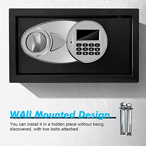 Sdstone Safe Box with Sensor Light,Hidden Safe Box with Key & Digital Lock for Home and Company. Electronic Security Safe Box Wall or Cabinet Fixed Design, 0.4 Cubic Feet