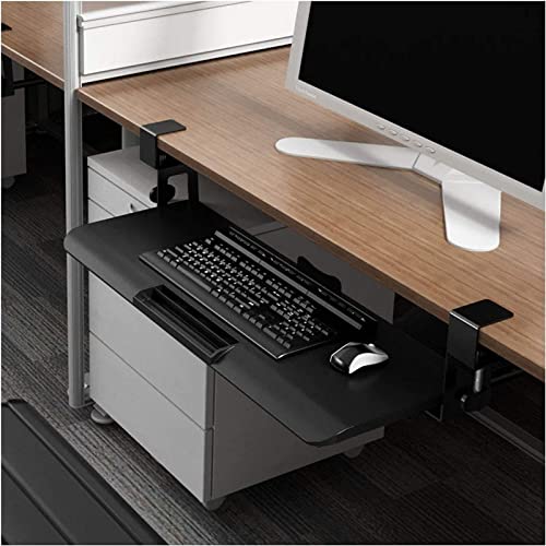 Table Retractable Keyboard Tray Under Desk, Platform Computer Drawer Desk Extender with Drawer Shelf Slides & Storage, Office to Save Space