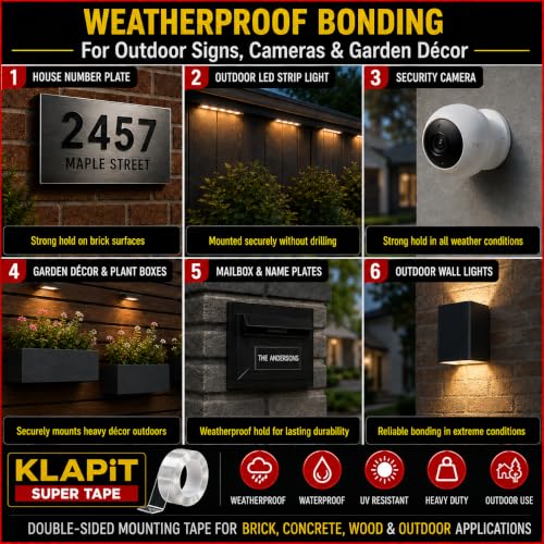 KLAPiT Tough Super Heavy Duty Double Sided Tape (16.40FT/5M) – Waterproof Removable Mounting Tape | 450lb Hold Weatherproof Nano Tape for Home Decor, Kitchen, Classroom Must Haves & Office (Pack of 2)
