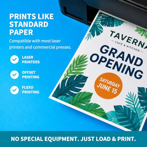 REVLAR® Premium Durable Waterproof Tear-Proof Laser Printer Paper 8 x 11 10mil 25 Pack - White, Fade Resistant, Washable, Grease Repellent, Pack - Ideal Durable Sign Paper for All Printing Needs