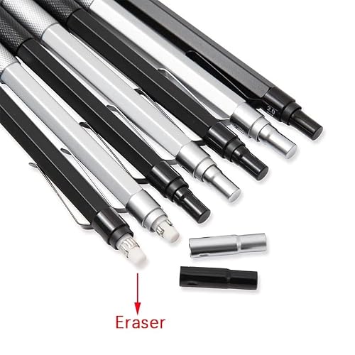 YMGSCC Mechanical Pencil Set with Refills Black Silver 0.3,.5,.7,.9mm Art Drawing Sketch 2B Pencils Student(D,0.5mm)