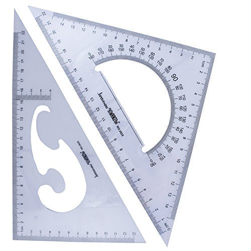 HAND 2025 Professional Drawing Graphic Triangles with 30/60 and 45/90 Degrees, Protractor and French Curve - 22 cm and 22 cm - Set of 2