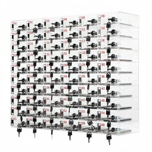 60 Slots Cell Phone Locker Box, Clear Phone Storage with Door Lock and Key