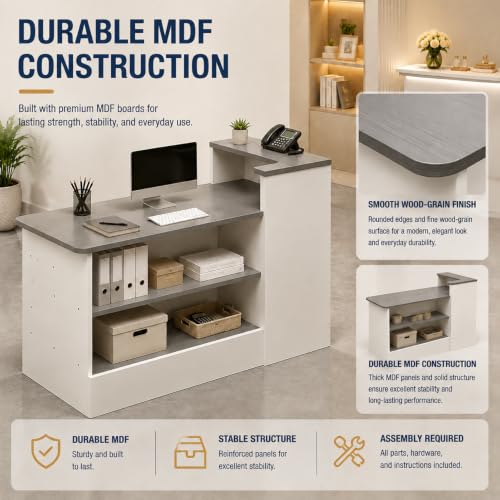 YMXBHN L Shaped Reception Desk with Storage Shelves,Front Counter Table