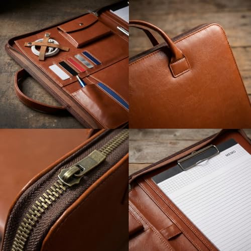 FUNTACY Leather Portfolio with Handles, Padfolio for Men & Women