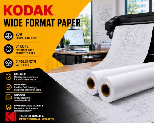 KODAK Wide Format Paper 36 x 500 FT 20# Engineering Bond, 3" Core, 2 Rolls/Ctn
