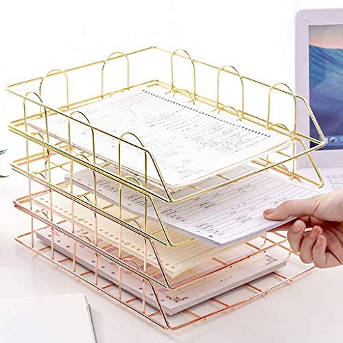 EliteBloom File Magazine Folder Holder Metal Grid File Rack Office Desktop Storage Basket Simple File Holder File Tray Multifunctional A4 Paper Storage Frame File Organizer (Pink)
