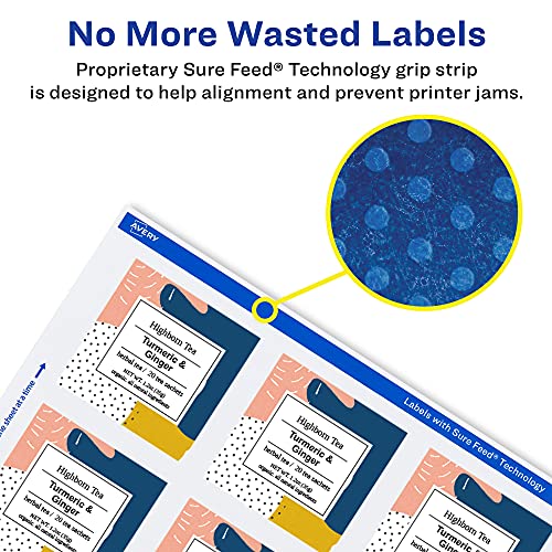 Avery® Matte White Square Labels, Sure Feed® Technology, 2.5" x 2.5", 2,250 Matte White Printable Labels