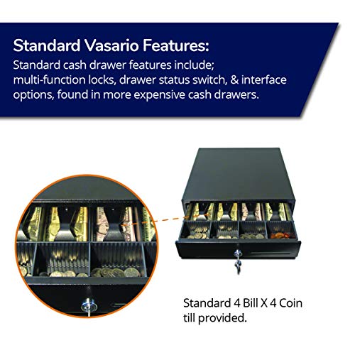 APG Standard- Duty 13” Electronic Point of Sale Cash Drawer | Vasario Series VB320-1-BL1313-B27 | with CD-101A Cable | Printer Compatible | Plastic Till with 4 Bill/ 4 Coin Compartments | Black