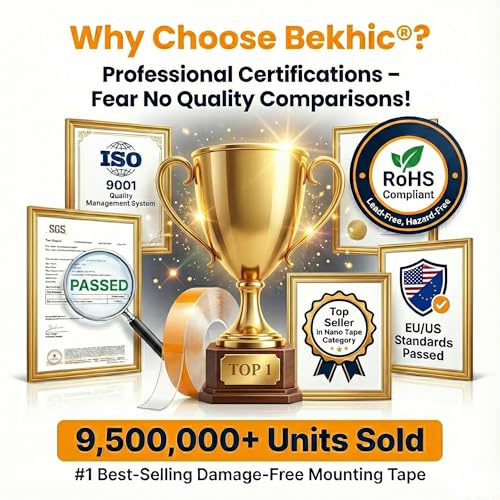 Bekhic Double Sided Tape Heavy Duty, Clear Mounting Tape Nano Double Sided Adhesive Tape,Picture Hanging Adhesive Strips (9.85FT 3 Pack (Total 29.5FT))