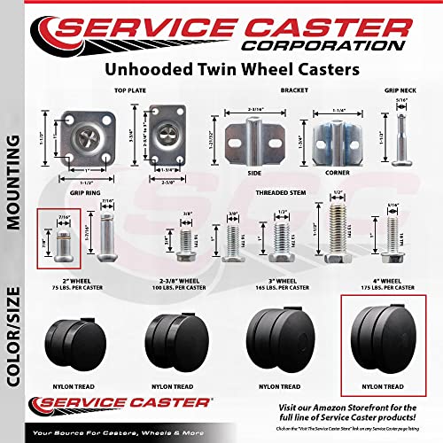 4 Inch Extra Large Heavy Duty Office Chair Wheels - Nylon Twin Wheels - 7/16 Inch by 7/8 Inch Grip Ring Stems - 875 lbs. Total Capacity - Set of 5 - Service Caster Brand