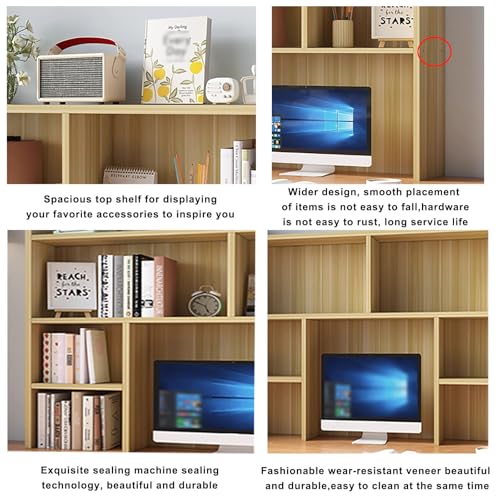 Desktop Shelfdesk Hutch Dorm,Wooden Desktop Bookshelf,Computer Desktop Storage Hutch,Multipurpose Desktop Hutch, Multi Units Organizer Bookshelf,Desktop Displ,Light Walnut-23.6*35.4*7.8inch