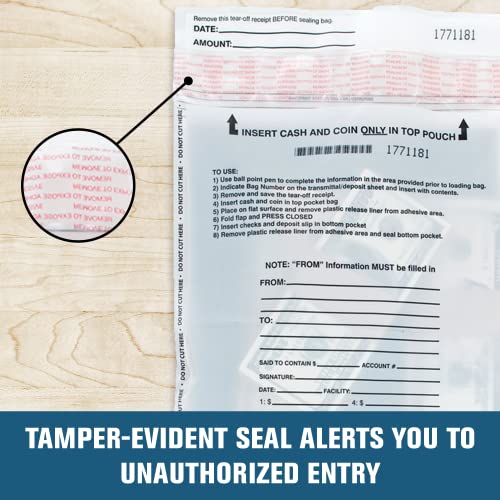 BankSupplies Tamper Evident Dual Pocket Transaction Bags - 9W x 15H - Pack of 400 - Tear-Apart Perforation - Opaque & Secure - Matching Barcodes - Security Bags for Cash