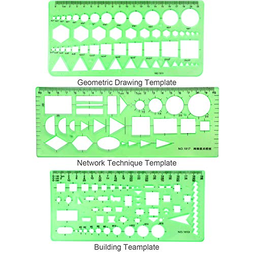 11‑Pc Geometric Drawing Template Set, Plastic Metric Drafting Stencil Tools(Green)