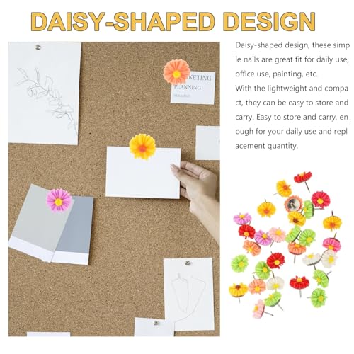 60 Pcs Daisy Thumbtip Push Pins for Wall Desk Tacks Decorative Office Delicate Pushpins Map Supplies Daily Use Whiteboard