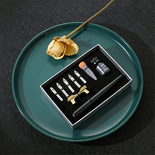 YMGSCC 1 Set Retro Calligraphy Fountain Dip Pen with 5 Nibs Ink Kit Gift Box for Lettering Sketching Drawing Stationery(Black)