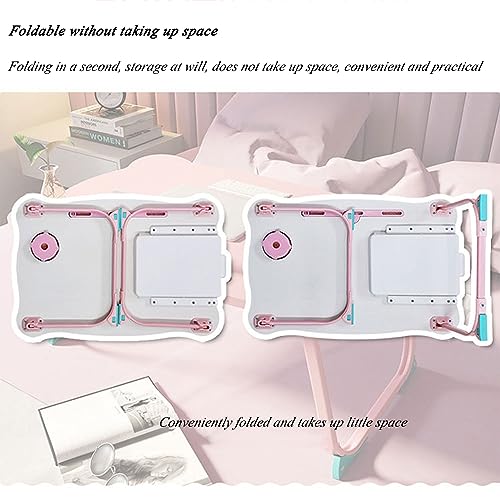 ZIHAOFC Laptop Bed Desk, Portable Foldable Laptop Bed Table with Storage Drawer and Cup Holder, Foldable Lap Trays for Eating, Writing, Reading and Working, Pink