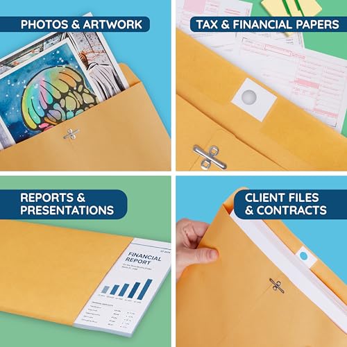 Blue Summit Supplies 100 12" x 15.5" Kraft Clasp Envelopes, Gummed Seal
