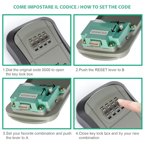 Wall-mounted key safe, coded security box, waterproof, outdoor key safe with 4-digit combination. Made of steel alloy.