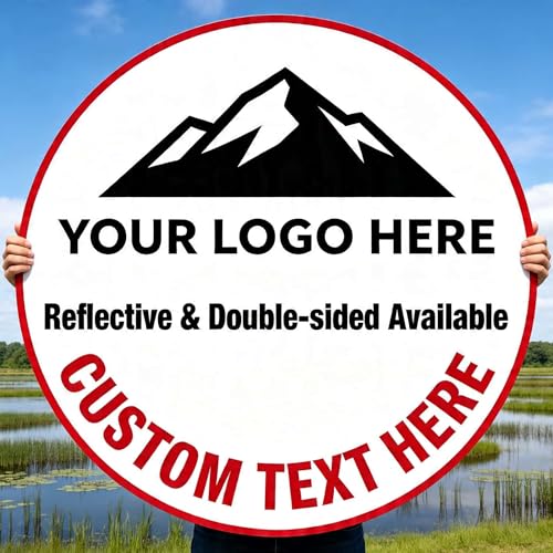 Custom Round Metal Signs 40x40 Inch, Personalized Business Sign with Your Text and Logo, Optional Reflective and Double Sided, Rust Free Aluminum, Weatherproof Outdoor