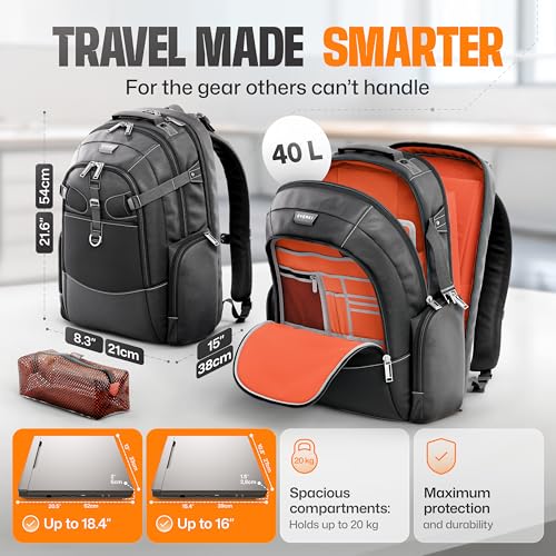 EVERKI Business 120 Pro Backpack, 2 Laptop Compartments & Rain Cover - 40L