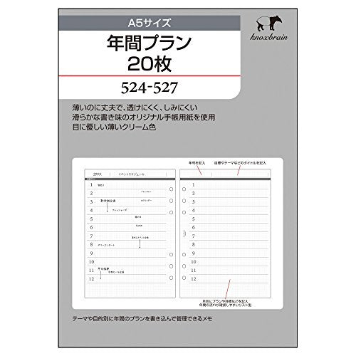 Knox 52452700 Personal Organizer Refill, Annual Plan, 20 Sheets, A5