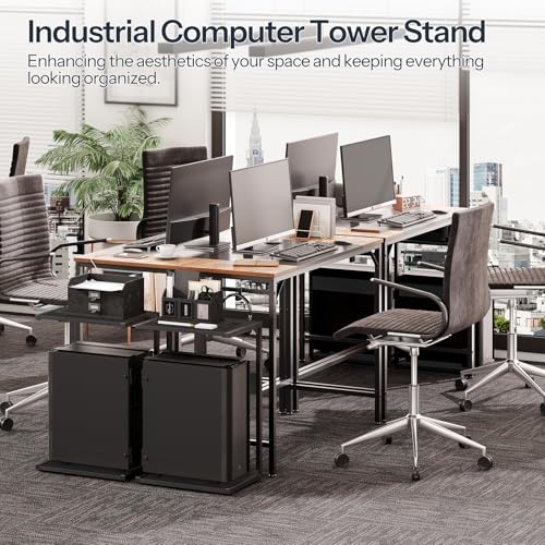 HOOBRO Computer Tower Stand, PC Stand with Charging Station, 2-Tier Under Desk CPU Holder with Lockable Wheels, PC Floor Cart Fits Most Computer Towers, for Home Office, Black BB01UCJ01G1