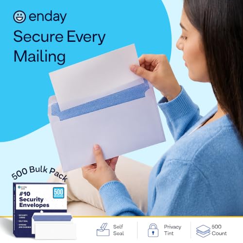 #10 Security Envelopes Letter Size Self Seal, 500 Count, Windowless Security Tinted, 4-1/8" x 9-1/2", Business Mailing Envelopes for Home Office School Documents