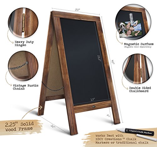 A Frame Chalkboard by HBCY Creations: 40x20 Solid Wood A-Frame Sign Rustic Brown Double-Sided Magnetic Board, Chalkboard Menu Board, for Restaurants, Cafés, Weddings - Heavy Duty Hinges