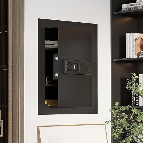 ERGOMASTER Hidden In Wall Safe Between Studs with Digital Keypad, Removable Shelf, Black