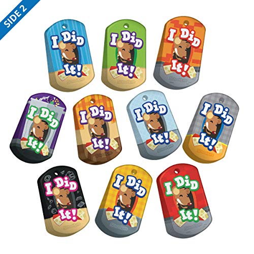 Build, Support, & Encourage Kindergarten Skills Brag Tags Value Pack: 500 Tags (50 Tags for Each Skill) + 150 USA-Made, Hypoallergenic Aluminum Safety Chains