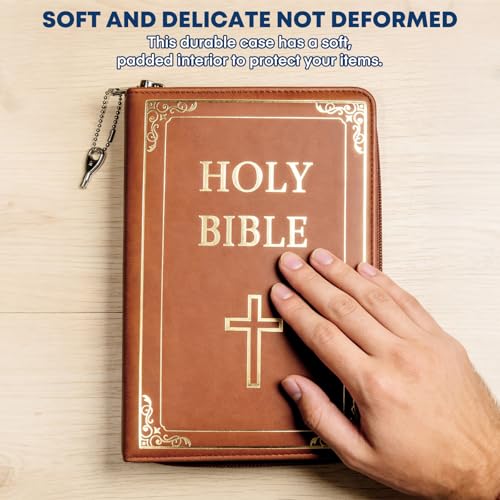 POCHAR Hidden Bible Book Safe with Zipper, Faux Leather Secret Storage Case