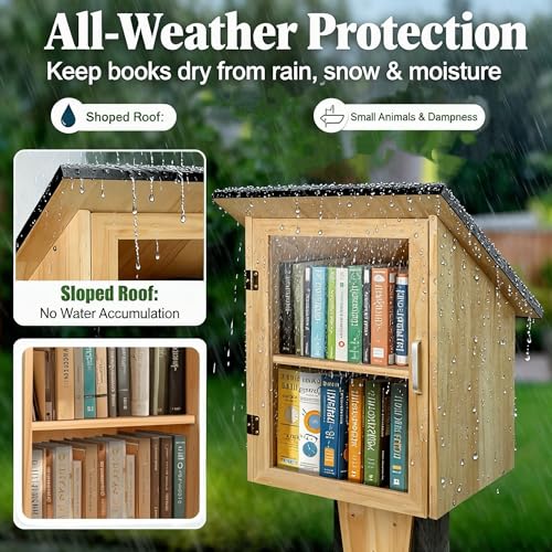 HAFTKD Outdoor Library Book Box, Double Little Library for Sharing Books, DIY Storage Wooden Cabinet Easy Mount for Neighborhoods Community and Schools