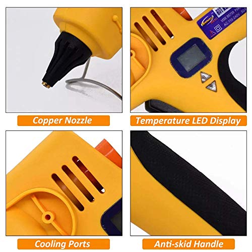 Industrial Hot Glue Gun Full Size High Power 300W Temperature Adjustable Thermostat Control with 0.43" 11mm Glue Sticks, Craft Repair Tool Set, Yellow