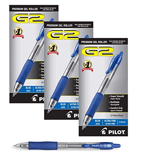PILOT G2 Retractable Premium Gel Ink Roller Ball Pens Ultra Fine (36 Pack, Blue)