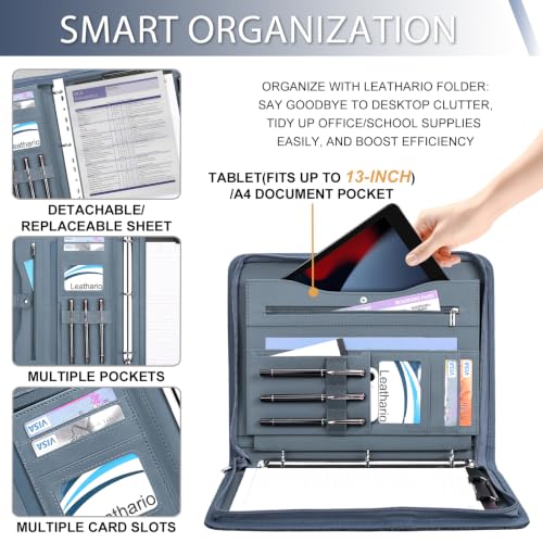 Leathario Portfolio Binder, Padfolio Organizer, 3 Ring Binder with Zipper