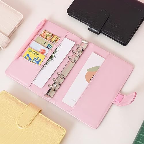 ONMYJFD A6 PU Leather Notebook 6 Binder for A6 Filler Paper, Loose Leaf Personal Planner Binder Cover with Magnetic Buckle Closure(C)