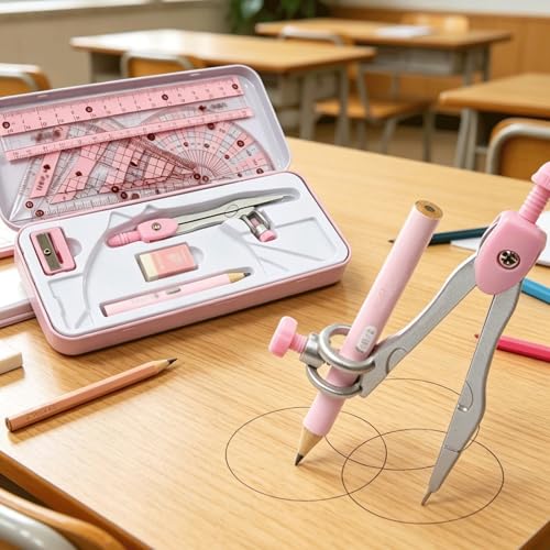 HYffUUOP Compass Geometry Tool 8-piece Mathematical Geometry Kit Student Drawing Compass Set Compass and Ruler Tool Set with Storage Box