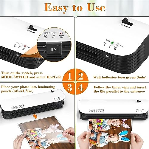 Laminator Machine with 50 Laminating Pouches, Portable Thermal Laminator with Indicator Light, Fast Warm-Up and Two Heating Modes