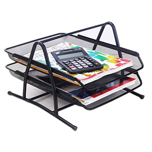AFPSDLFJDLS Metal Mesh Desktop File Sorter Organizer Desk Tray Organize with 2 Letter Trays, Black